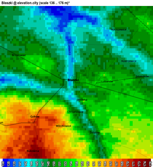 Błaszki elevation map