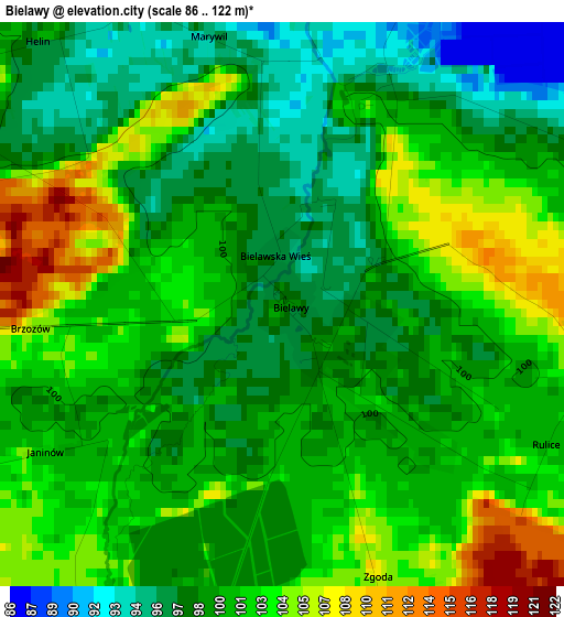 Bielawy elevation map