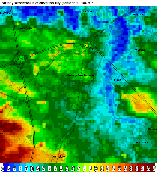 Bielany Wrocławskie elevation map