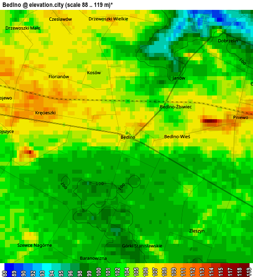 Bedlno elevation map