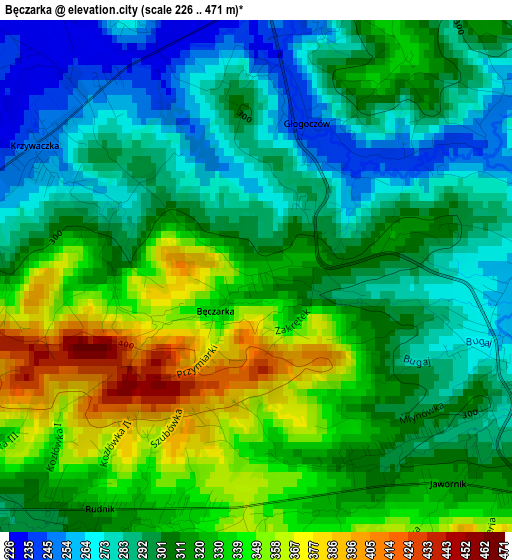 Bęczarka elevation map