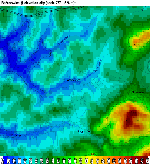 Bażanowice elevation map