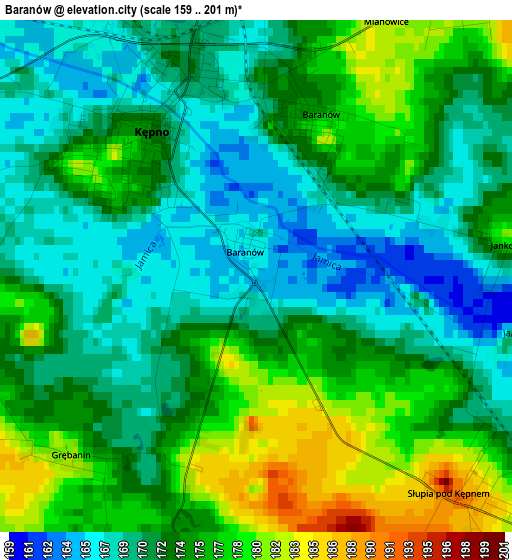 Baranów elevation map