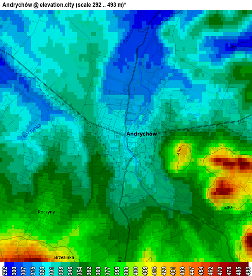 Andrychów elevation map