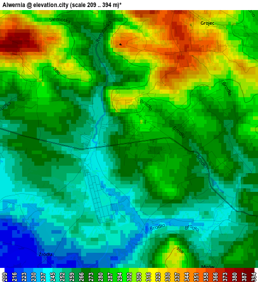 Alwernia elevation map