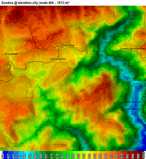 Zucaina elevation map