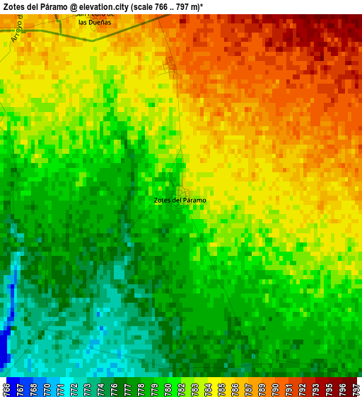 Zotes del Páramo elevation map