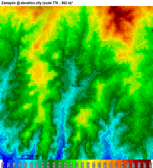 Zamayón elevation map