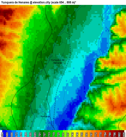 Yunquera de Henares elevation map