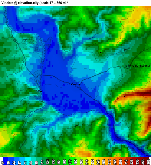 Vinebre elevation map