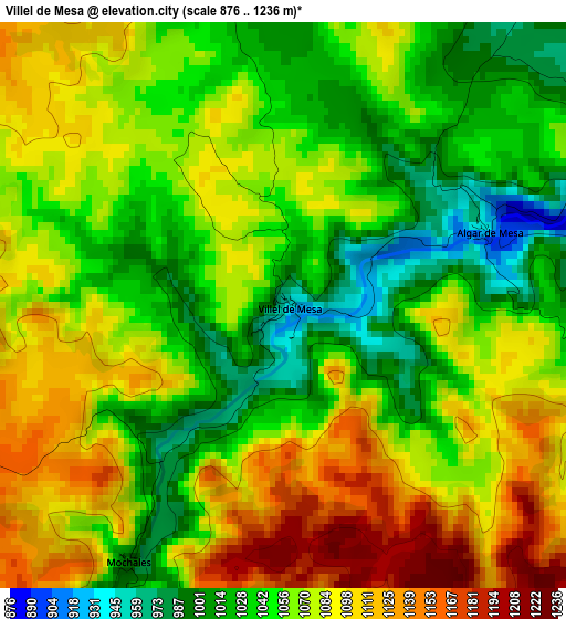 Villel de Mesa elevation map