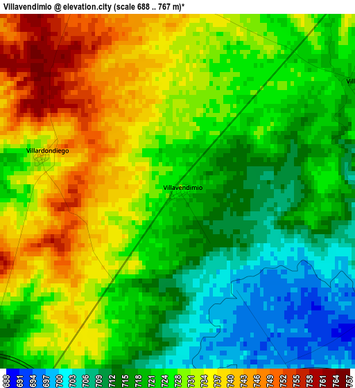 Villavendimio elevation map