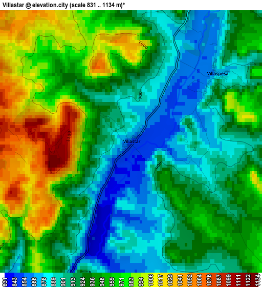 Villastar elevation map