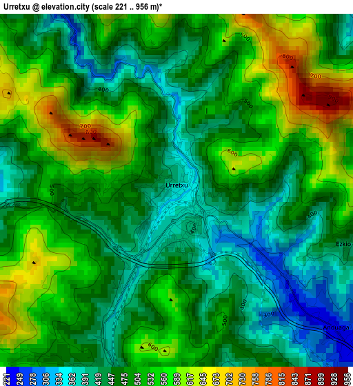 Urretxu elevation map