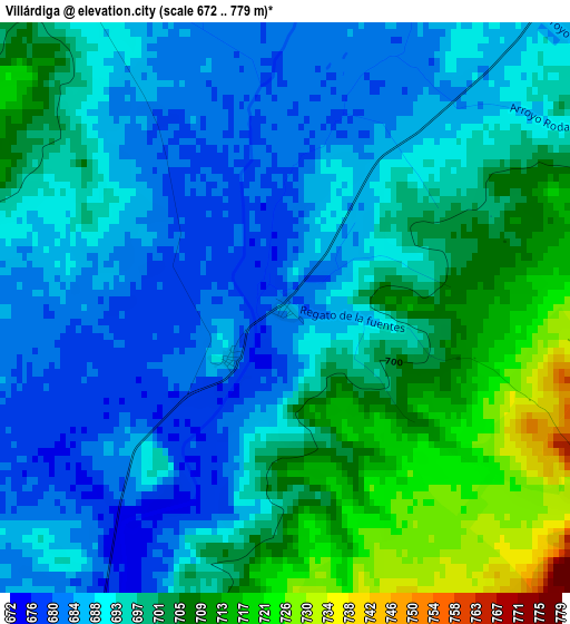 Villárdiga elevation map