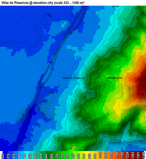 Villar de Plasencia elevation map