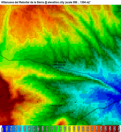 Villanueva del Rebollar de la Sierra elevation map