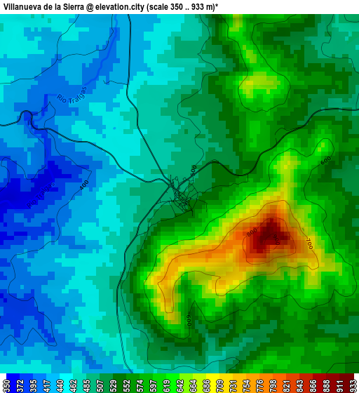 Villanueva de la Sierra elevation map