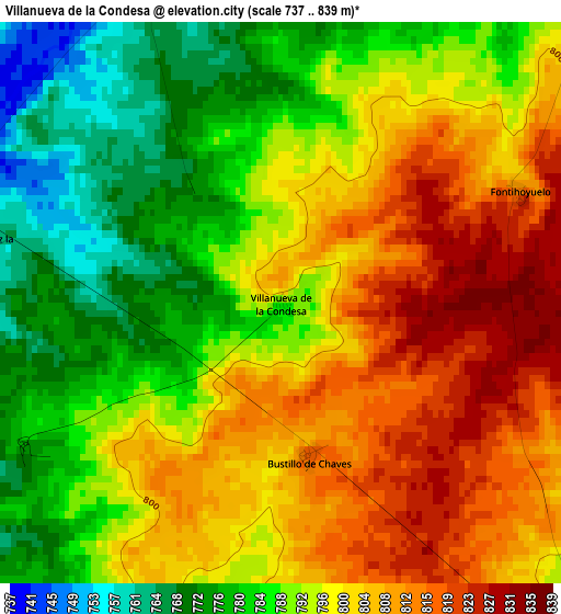 Villanueva de la Condesa elevation map