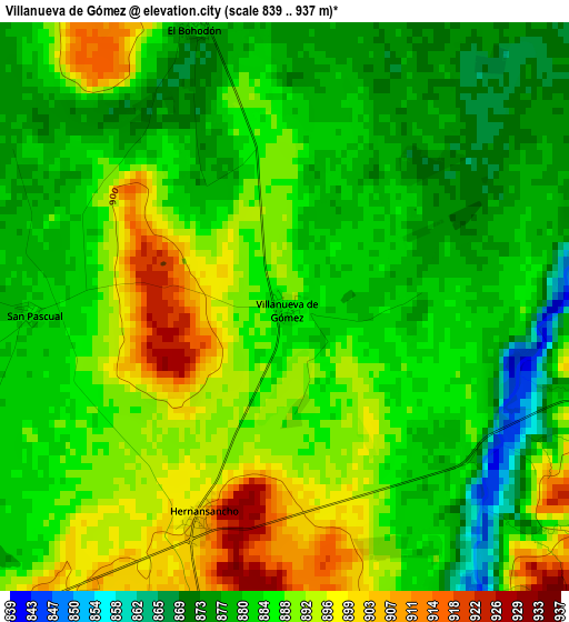 Villanueva de Gómez elevation map