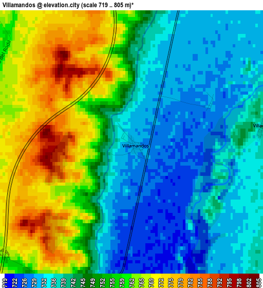 Villamandos elevation map