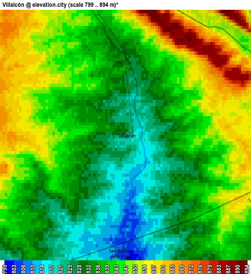 Villalcón elevation map