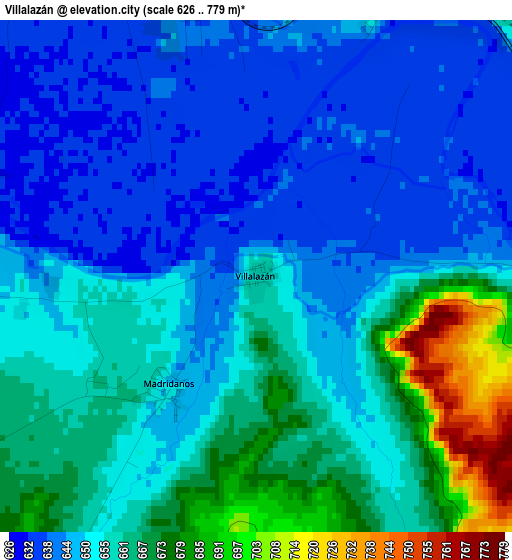 Villalazán elevation map