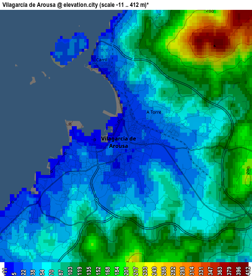 Vilagarcía de Arousa elevation map