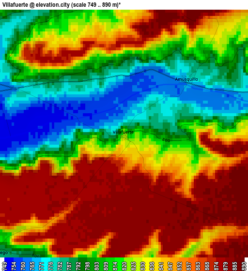 Villafuerte elevation map