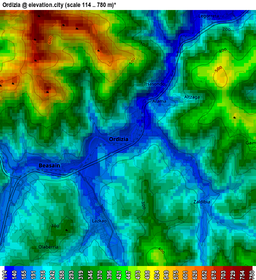 Ordizia elevation map