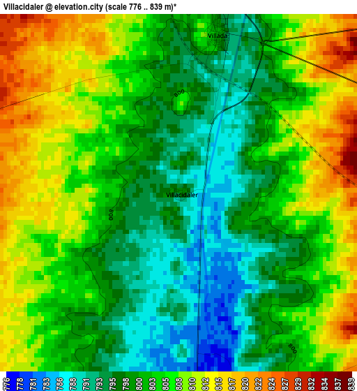 Villacidaler elevation map