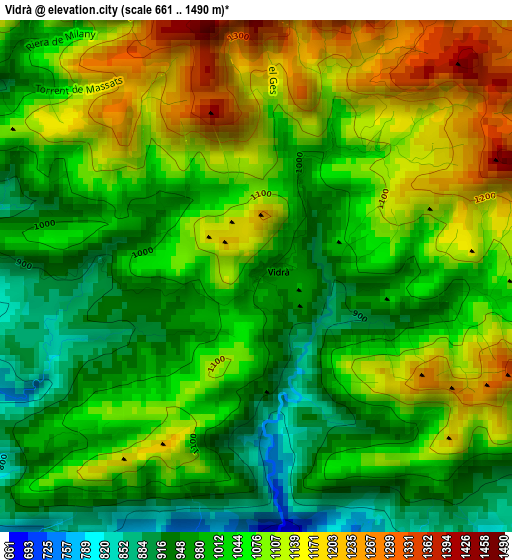 Vidrà elevation map