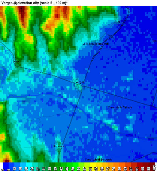 Verges elevation map