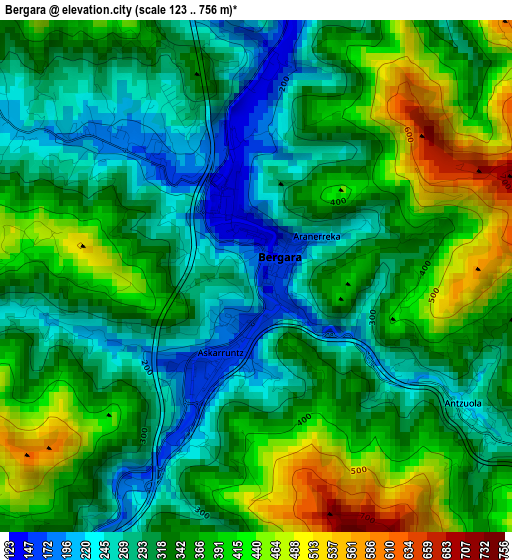 Bergara elevation map