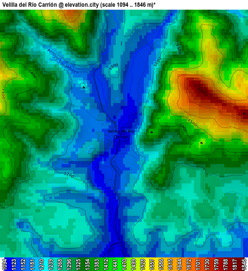 Velilla del Río Carrión elevation map