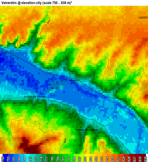 Valverdón elevation map