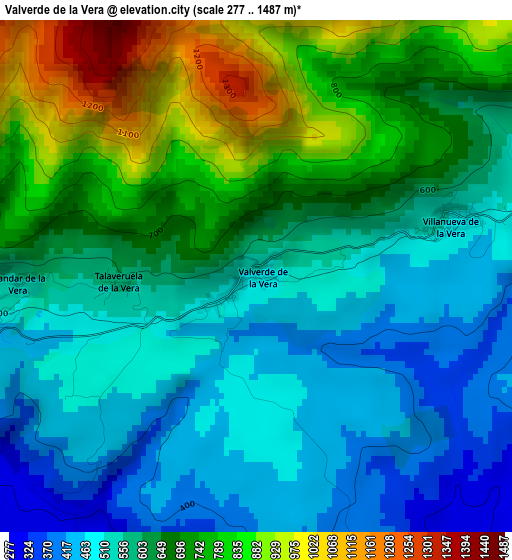 Valverde de la Vera elevation map