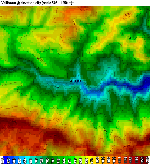 Vallibona elevation map