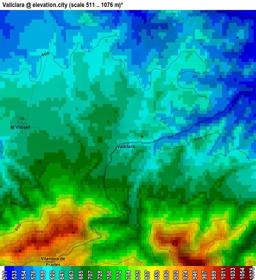 Vallclara elevation map