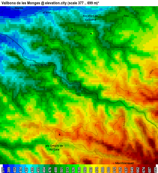 Vallbona de les Monges elevation map