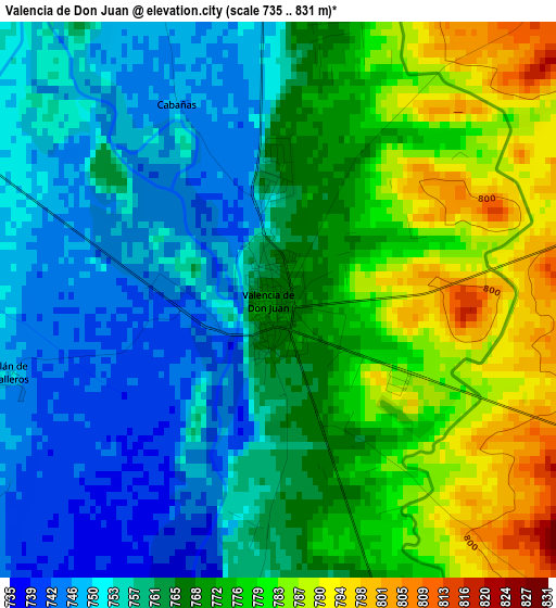 Valencia de Don Juan elevation map