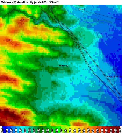 Valderrey elevation map