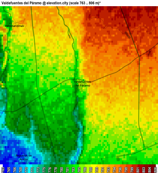 Valdefuentes del Páramo elevation map