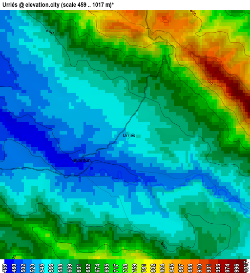 Urriés elevation map