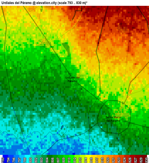 Urdiales del Páramo elevation map