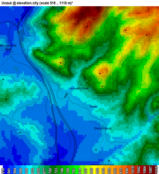 Unzué elevation map