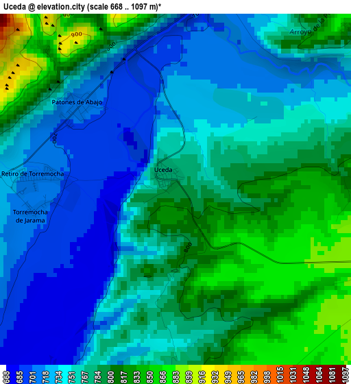 Uceda elevation map