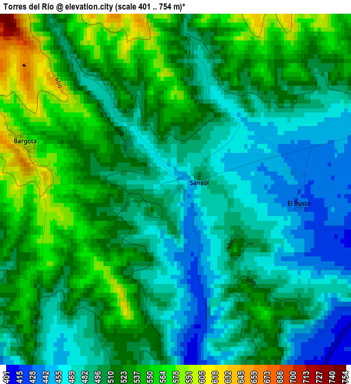 Torres del Río elevation map