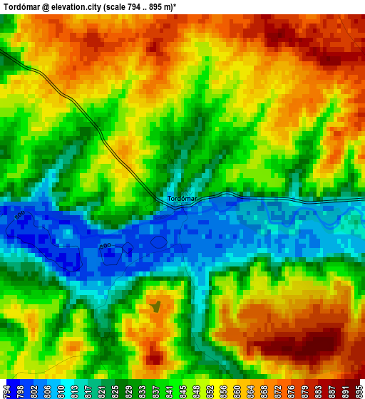 Tordómar elevation map