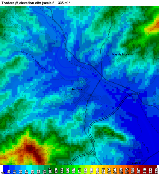 Tordera elevation map